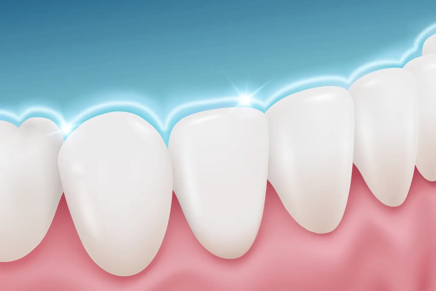 Illustration of healthy white lower teeth with glossy enamel and pink gums
